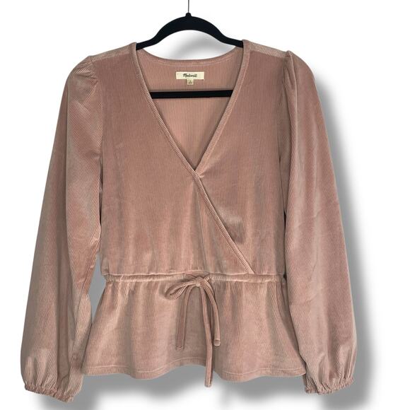 Madewell Corduroy Tie-Front Faux-Wrap Top Long Sleeve Size Medium - Picture 1 of 8